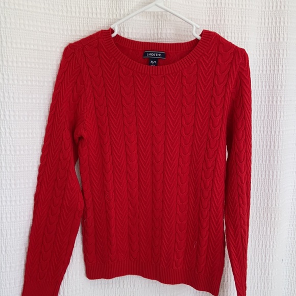 #7 Land’s End Cable knit Sweater WM SZ XS Petit Red - Picture 3 of 9
